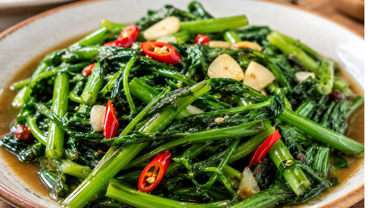 kangkung rebus dan cah kangkung sebagai pilihan menu yang lebih mudah disesuaikan dengan kondisi tubuh
